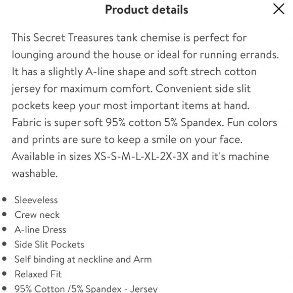 NWOT Secret Treasures Women’s Tank Chemise - Picture 4 of 13